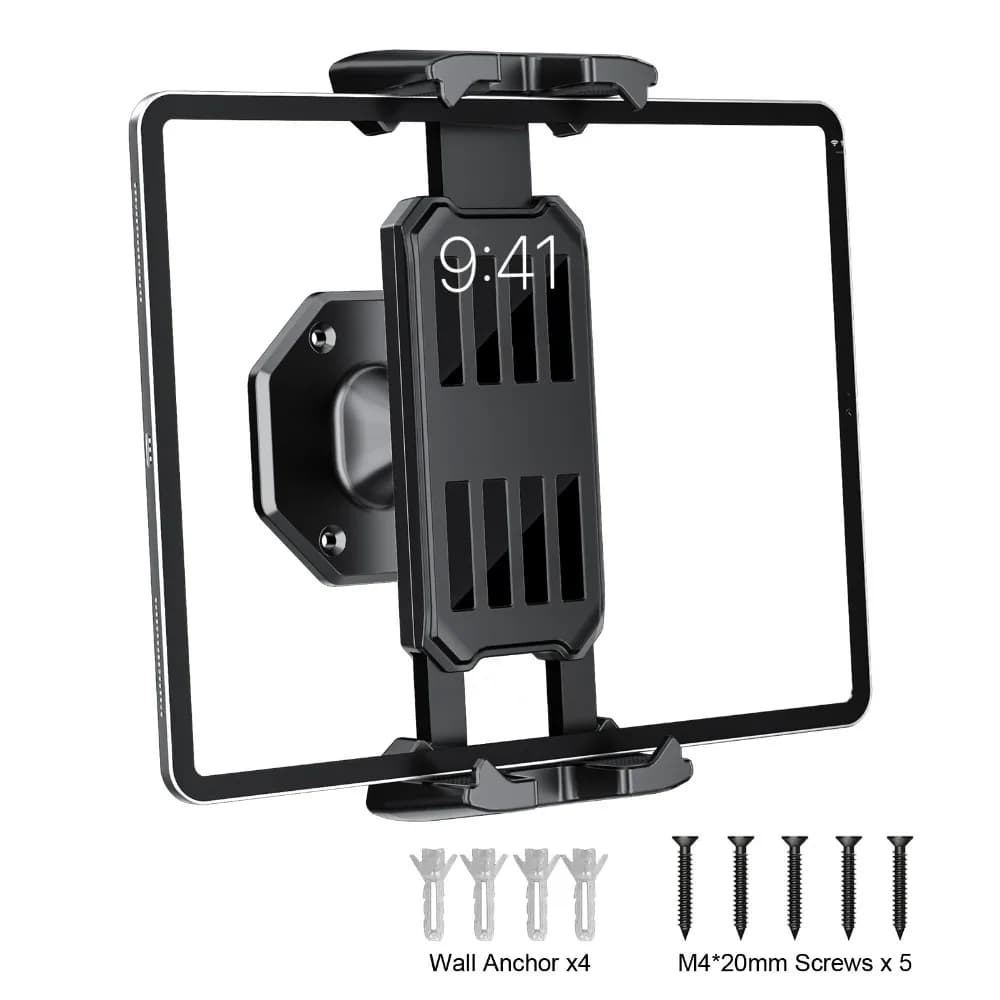 Supporto da Parete per Telefono e Tablet, Morsetto Regolabile con Rotazione a 360°, Supporto Universale per iPhone iPad, per Cucina, Bagno, Letto