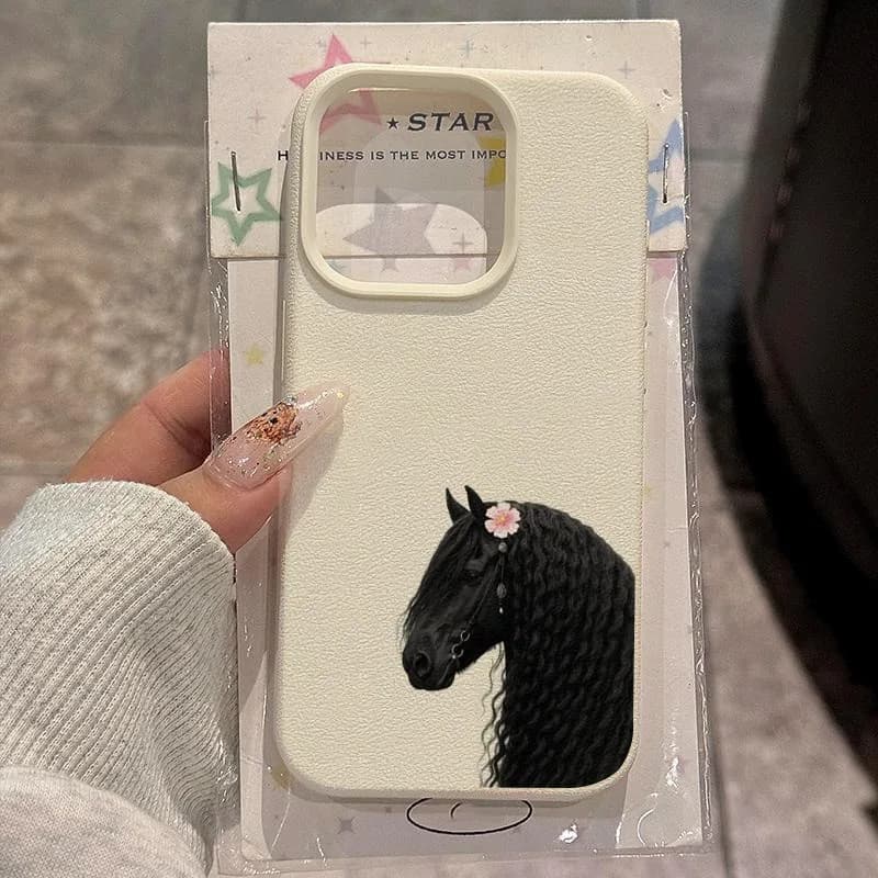 Custodia per telefono per iPhone 17 11 13 12 14 15 16 Pro Max XS X XR 16E 16 Plus 17 Aria con cavalli al galoppo e copertura con design floreale