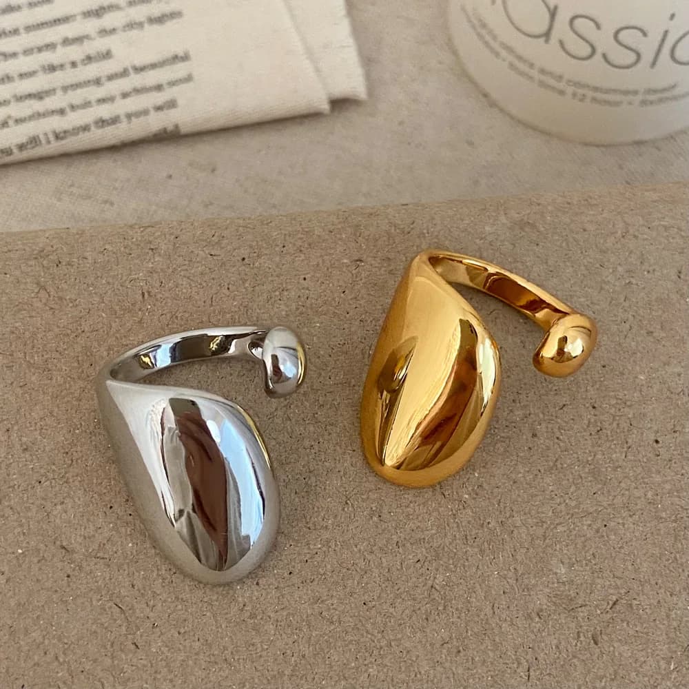 Vintage Geometric Glossy Metal Open Adjustable Ring For Women Girls Simple Trendy Irregular Finger Rings Party Jewelry