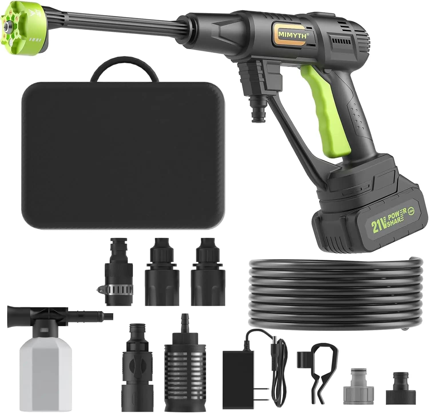 Cordless Portable Washer, Handheld, Battery Operated, Lightweight Car Washer with Foam Pot & 23FT Hose for Home, Patio, Garden (Emerald Green)