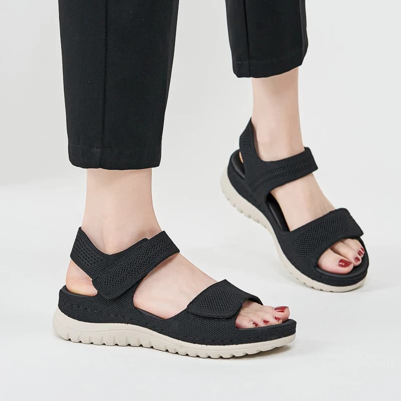 Sandali da donna estivi semplici con cinturino singolo in velcro, cuciture impermeabili, ultraleggeri, per uso quotidiano e da spiaggia, con zeppa spessa