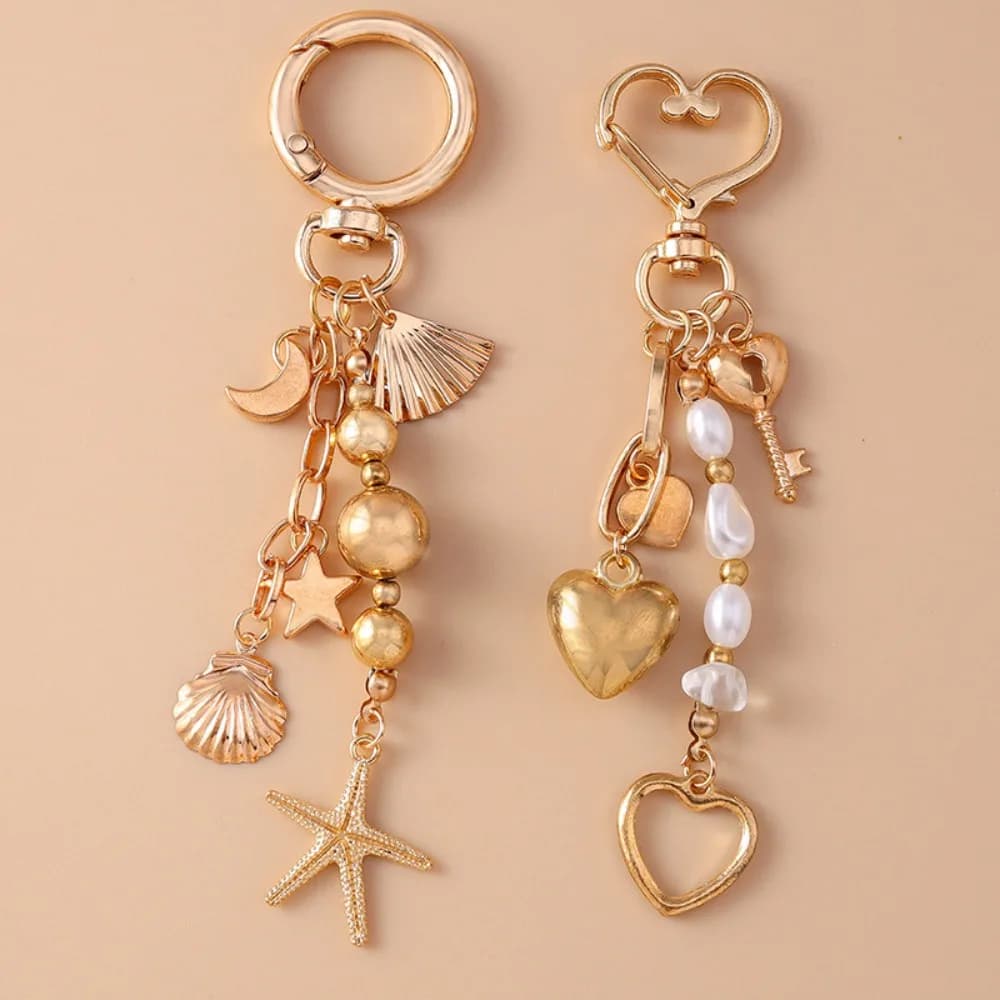 New Pretty Alloy Love Heart Keychain Shell Starfish Cherry Key Chain Handmade DIY Pendant Key Ring Gifts Gift