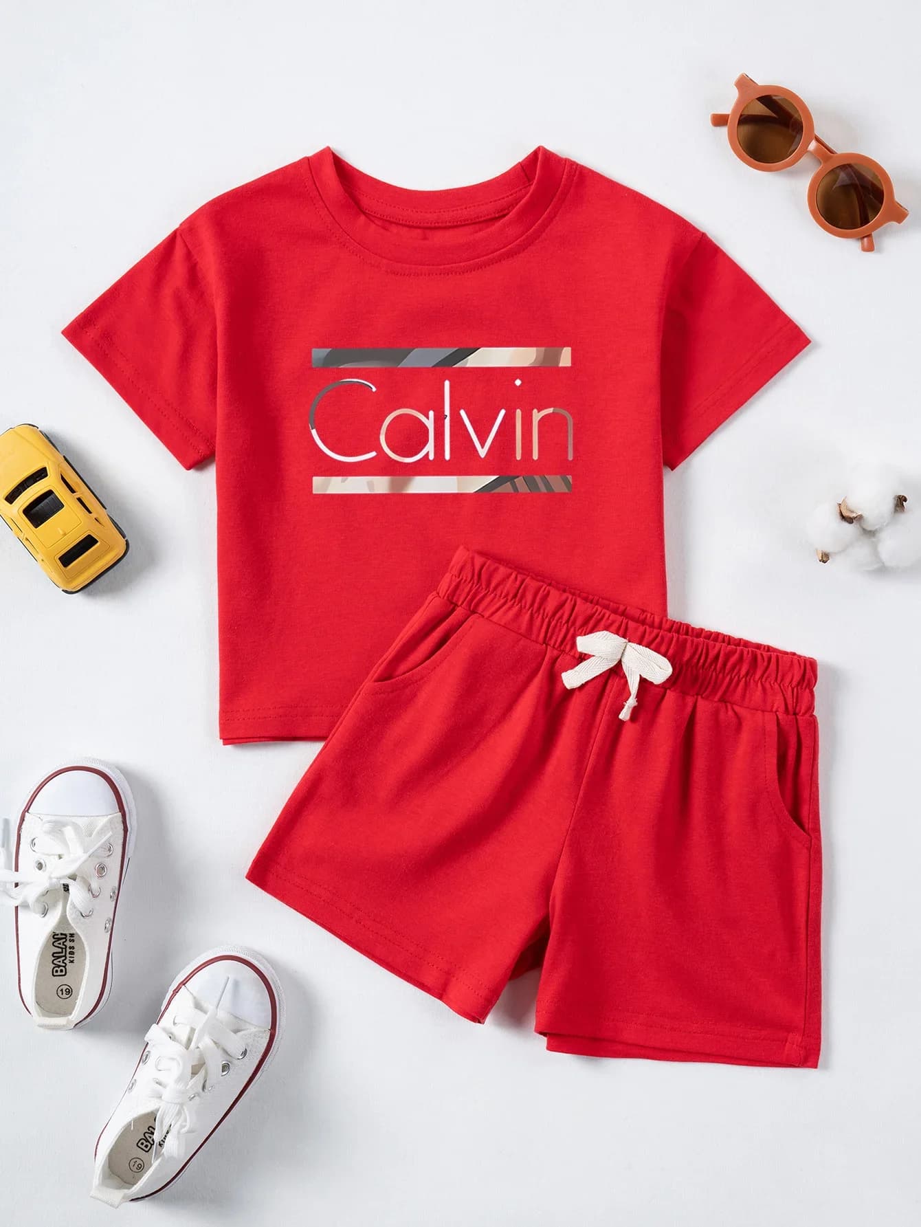 Bambini Calvin Lettera Stampa Abiti T-shirt in cotone + Pantaloncini 2 pezzi Set di vestiti Ragazzi Ragazze Abiti di moda 1-7 anni