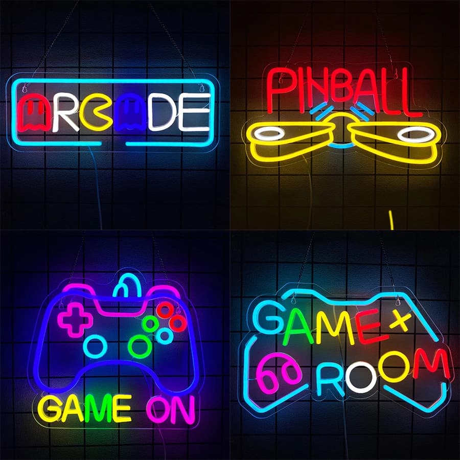 Insegna al neon a led da gioco, decorazione da parete con icona con maniglia da gioco, adatta per camera da letto, grotta d'uomo, sala giochi, arredamento bar, regalo di compleanno per giovani.