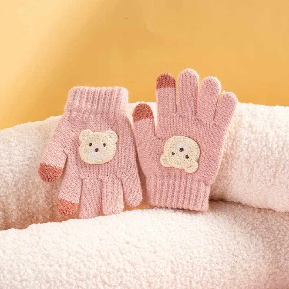 Guanti per bambini da 2 a 6 anni Ganci all'uncinetto Orso Guanti per bambini a prova di freddo Guanti da neve termici antivento con dita intere