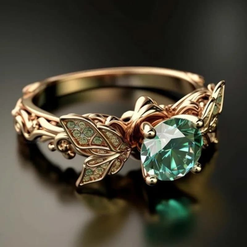 Women's Vintage Butterfly Shaped Green Synthetic Zircon Ring Light Luxury Forest Style Ring Accessory Fashion Jewelry Gifts