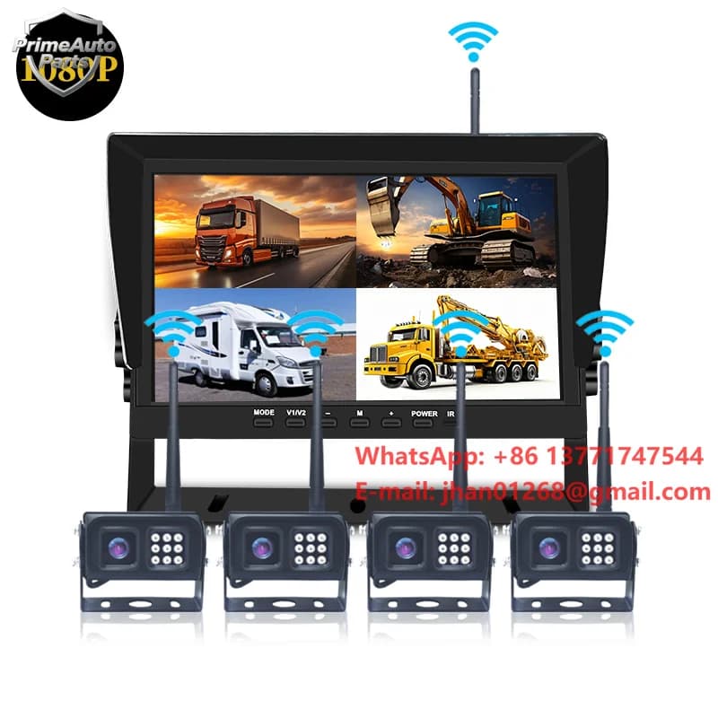 Quad Split 10.1 Inch Display Dvr Monitor System with 4 Wireless WIFI Camera Kit Vehicle Security Blind Zone Monitoring System