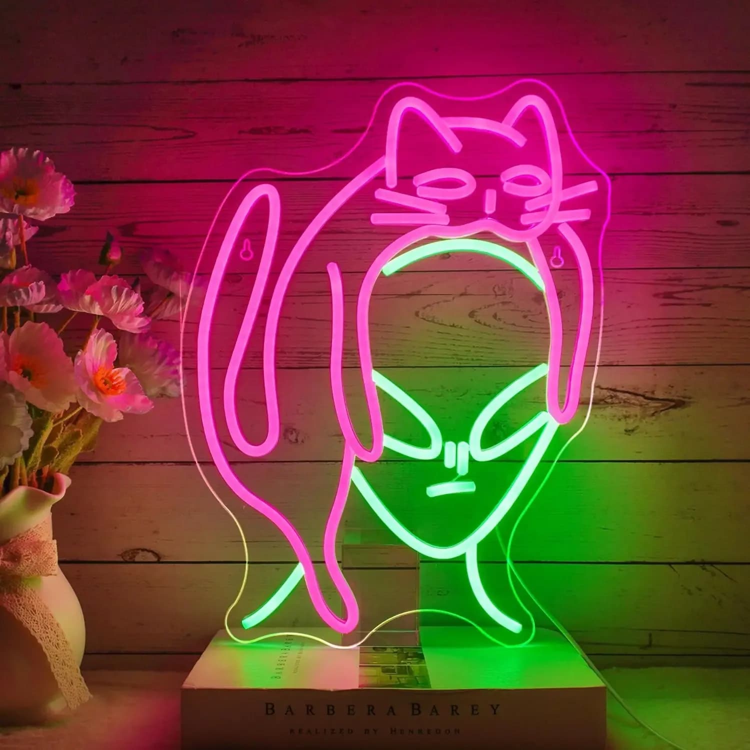 Insegna Luminosa al Neon 'Alieni e Gatti' USB Dimmerabile LED per Casa dei Gatti, Negozio di Animali, Soggiorno, Club, Bar, Feste, Regali, Decorazione Murale