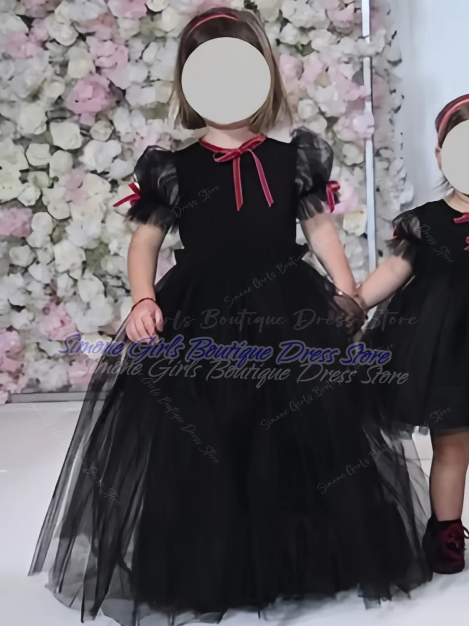 personalizzato Carino gonna gonfia nera Fiocco di velluto Abito da ragazza di fiori per matrimonio fiore bambino Festa di compleanno Celebrazioni natalizie