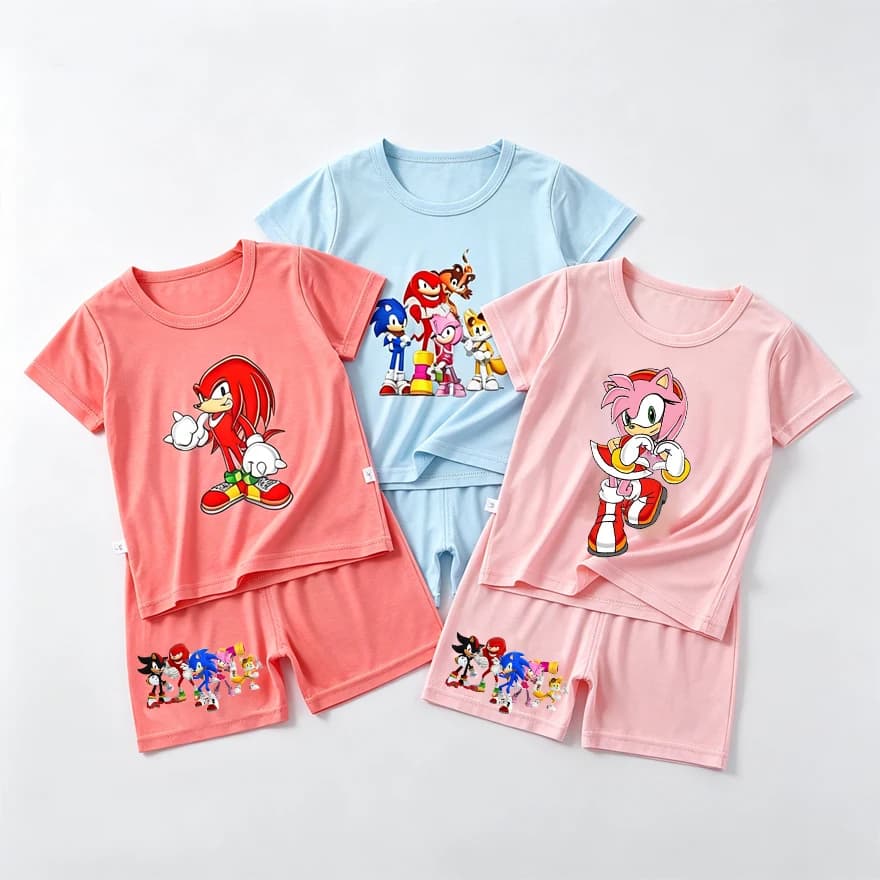 Soniced Baby Pajamas Set Cute Anime Print Boy Girl Sleepwear Kids Thin T-shirt Tops Shorts Party Game Clothes Summer Kawaii Gift