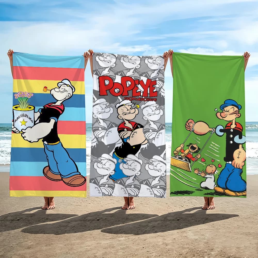 Asciugamano da spiaggia Cartoon P-Popeye, leggero, delicato sulla pelle, per piscina, spiaggia, campeggio, crociere, estate