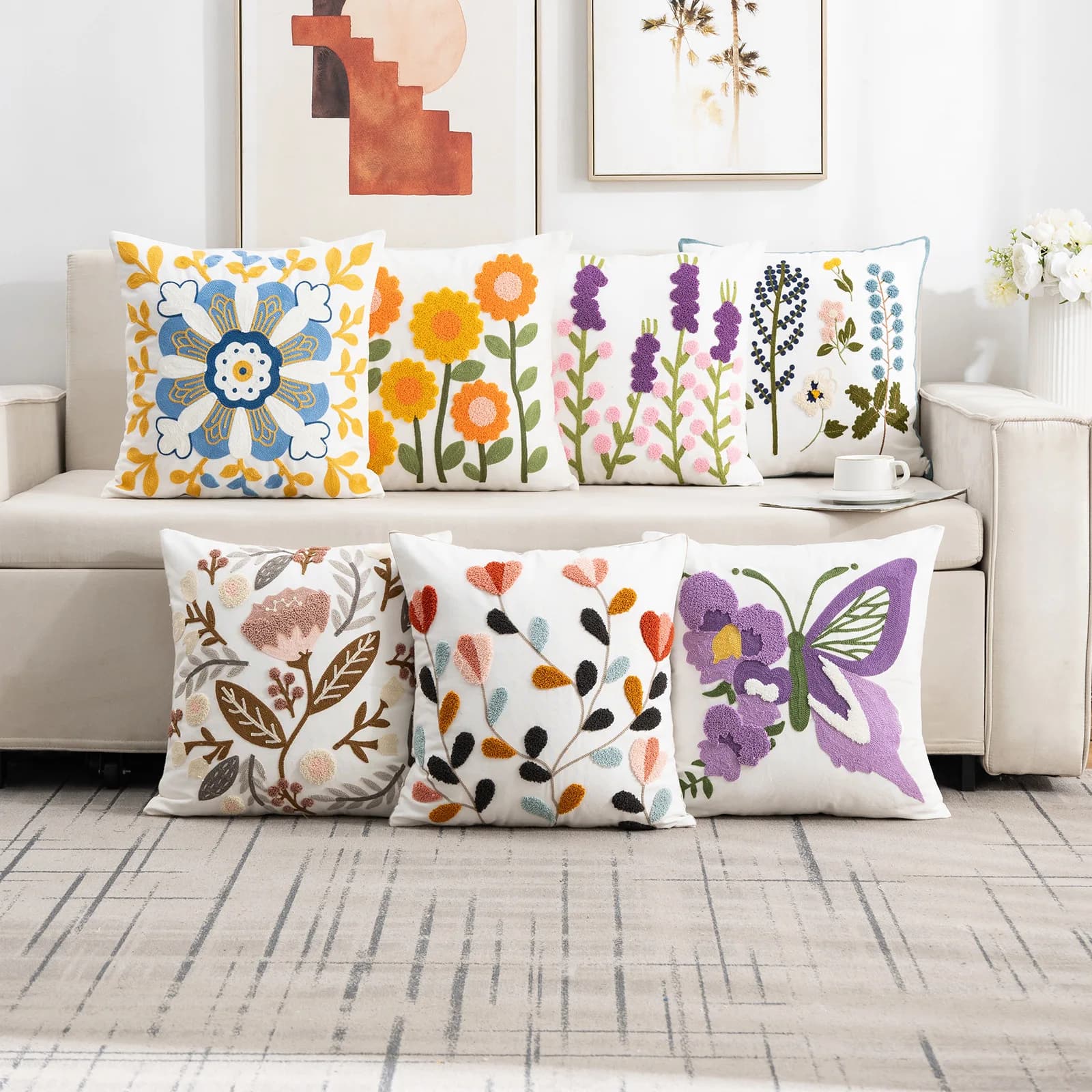 Asciugamano stile pastorale Fiore Ricamo Federa Fonda Cogines De 45X45 Cotone Cuscino di tiro Fodere per cuscini Decor Casa e divano