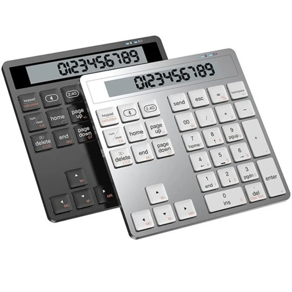 Tastierino Numerico Bluetooth a 34 Tasti con Display, Multifunzione 2-in-1 Tastierino e Calcolatrice, Mini Tastierino Numerico Wireless 2.4G
