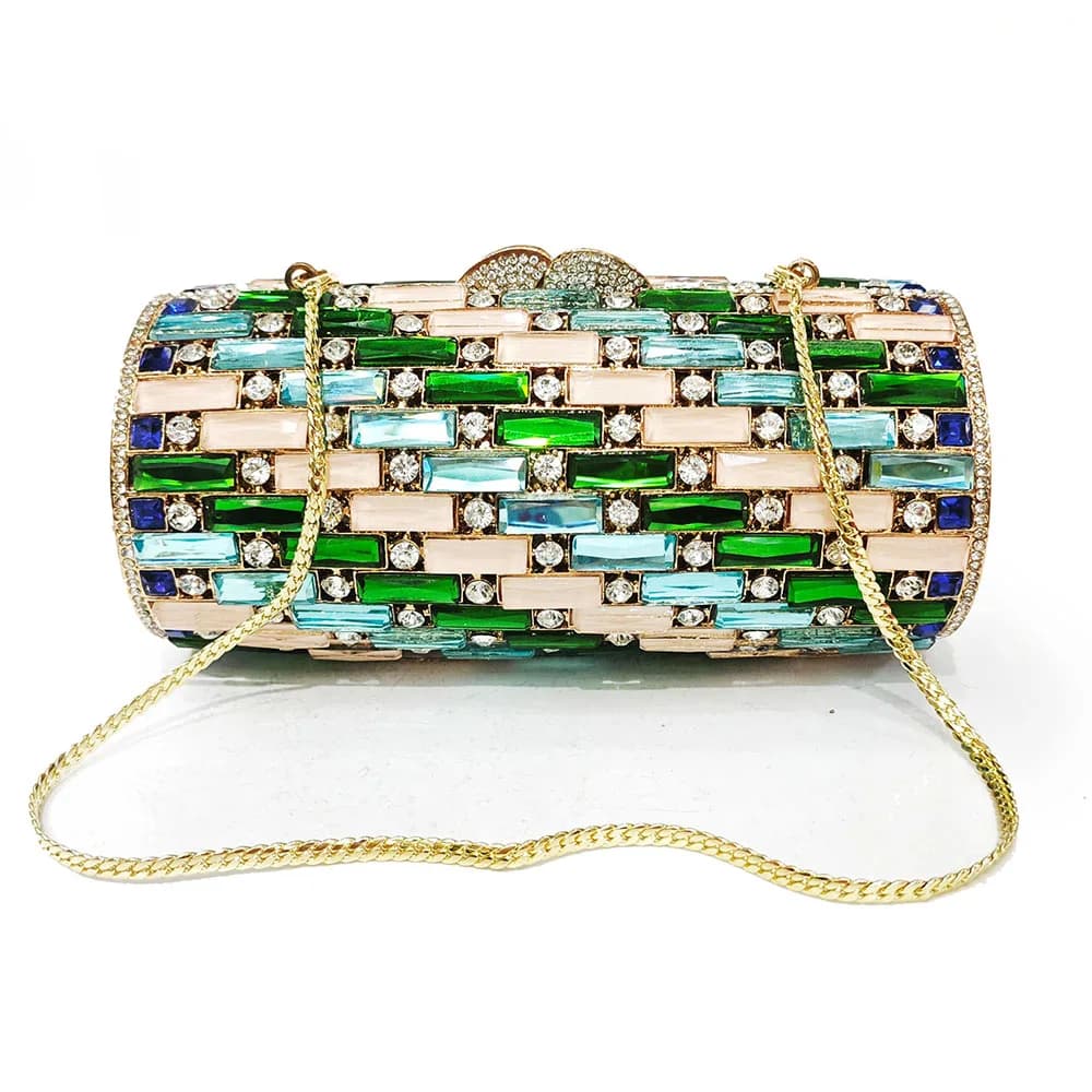 WHTUOHENG Borsa da Sera in Cristallo Colorato per Donna, Splendida Pochette con Strass, Lussuosa Borsetta per Matrimoni e Feste, Pochette Argento