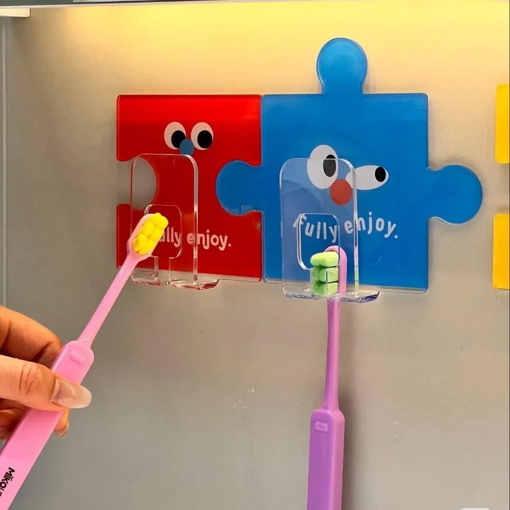 Gancio Adesivo Multifunzione a Forma di Puzzle, Impermeabile, Divertente, Geometrico, Senza Foratura, Porta Spazzolino da Denti per Cucina