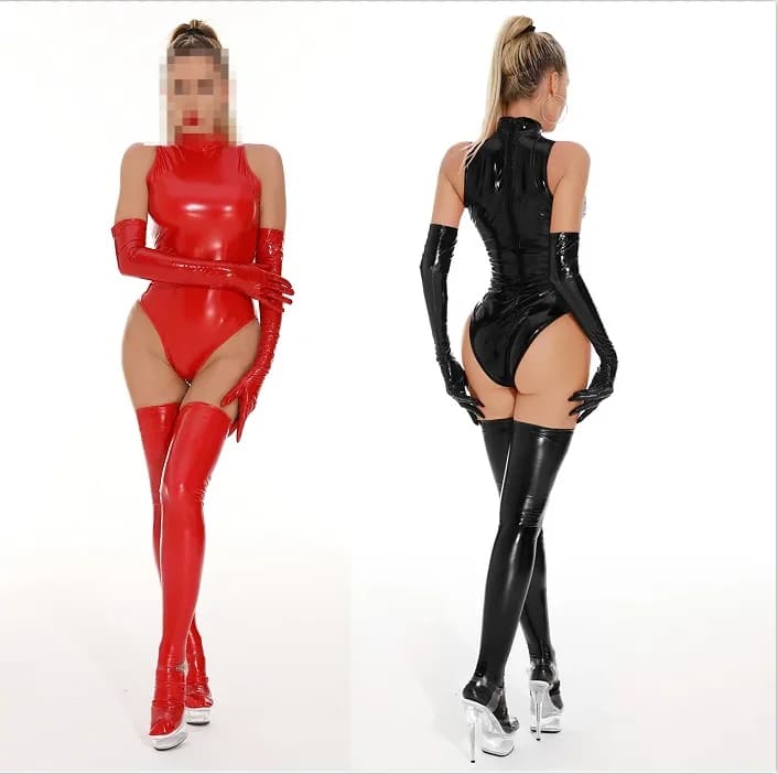 Catsuit sexy fatto a mano in lattice naturale senza maniche per donna e uomo, costume da bagno in gomma con guanti e calze separate, body con cerniera posteriore