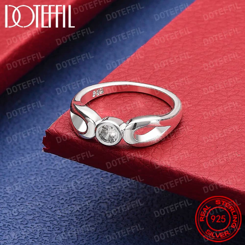 Anello rotondo in cristallo AAA in argento sterling 925 per gioielli con ciondoli alla moda per feste di fidanzamento e matrimonio da donna