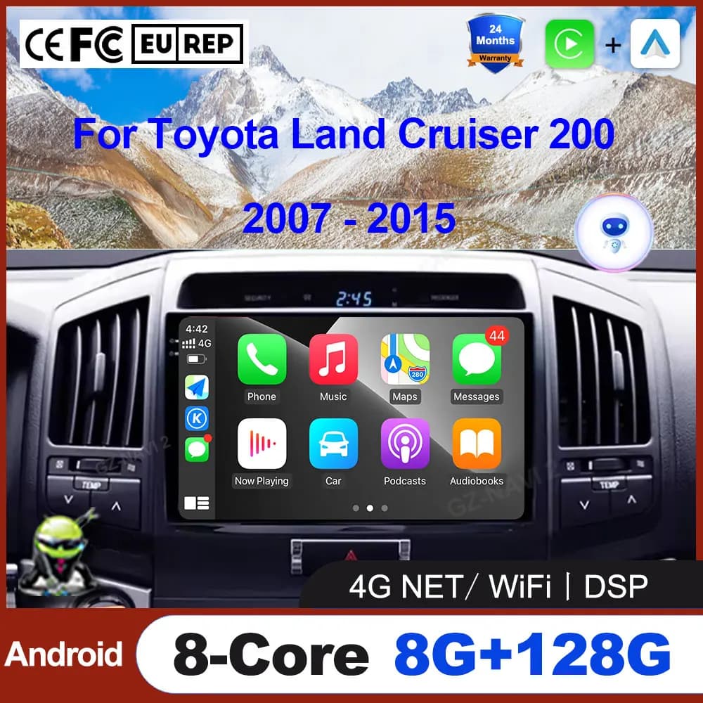 Carplay Android 16 Auto Per Toyota Land Cruiser 200 2007 - 2015 Autoradio Multimedia Video Stereo Navigazione GPS Bluetooth SWC