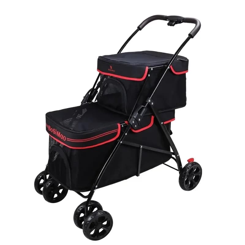Passeggino per cani e gatti pieghevole leggero Passeggino per animali domestici a doppio strato Buggy da viaggio multi-animale domestico con passeggino compatto per cuccioli con baldacchino