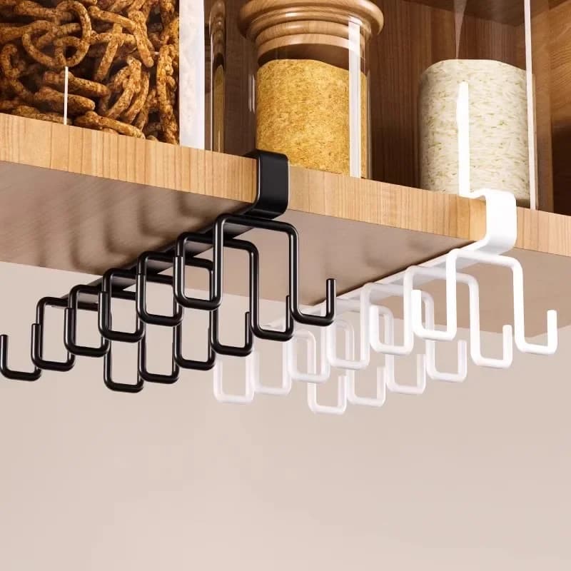 New 1PC Hole-free Kitchen Hook Rack, Iron Double-row Hook Hanging Rod, Kitchen Utensil Rack, Spoon and Shovel Rack, Wall Hanging