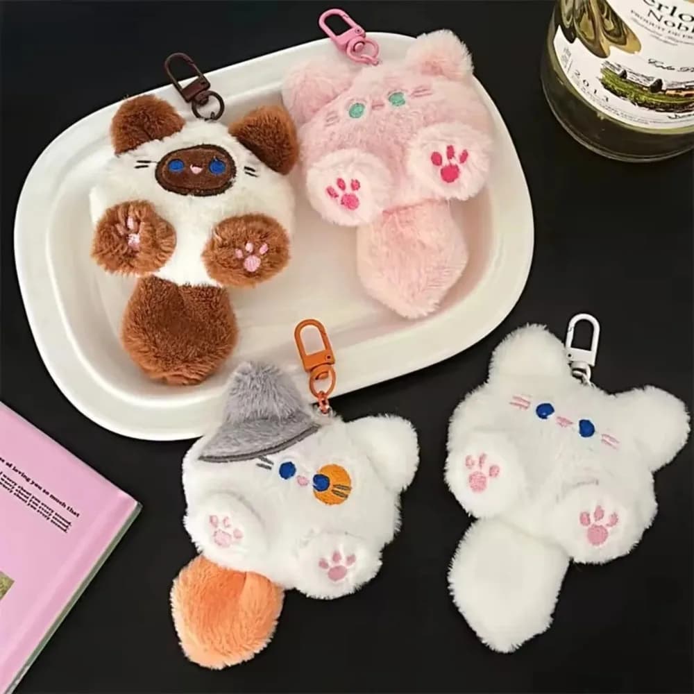 Portachiavi con gatto di peluche: simpatico ciondolo per zaino per ragazze, ciondolo per borsa per coppia e regalo decorativo, bambola di peluche morbida