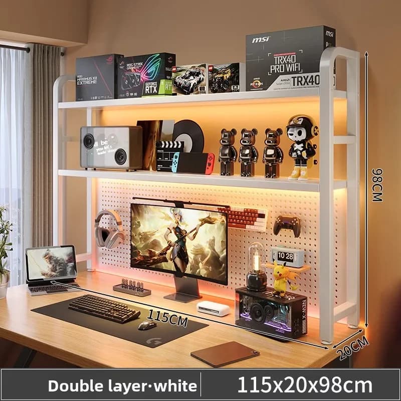 New model Bookshelf desktop wrought iron hole board multi-layer storage expansion storage shelf computer desktop finishing rack