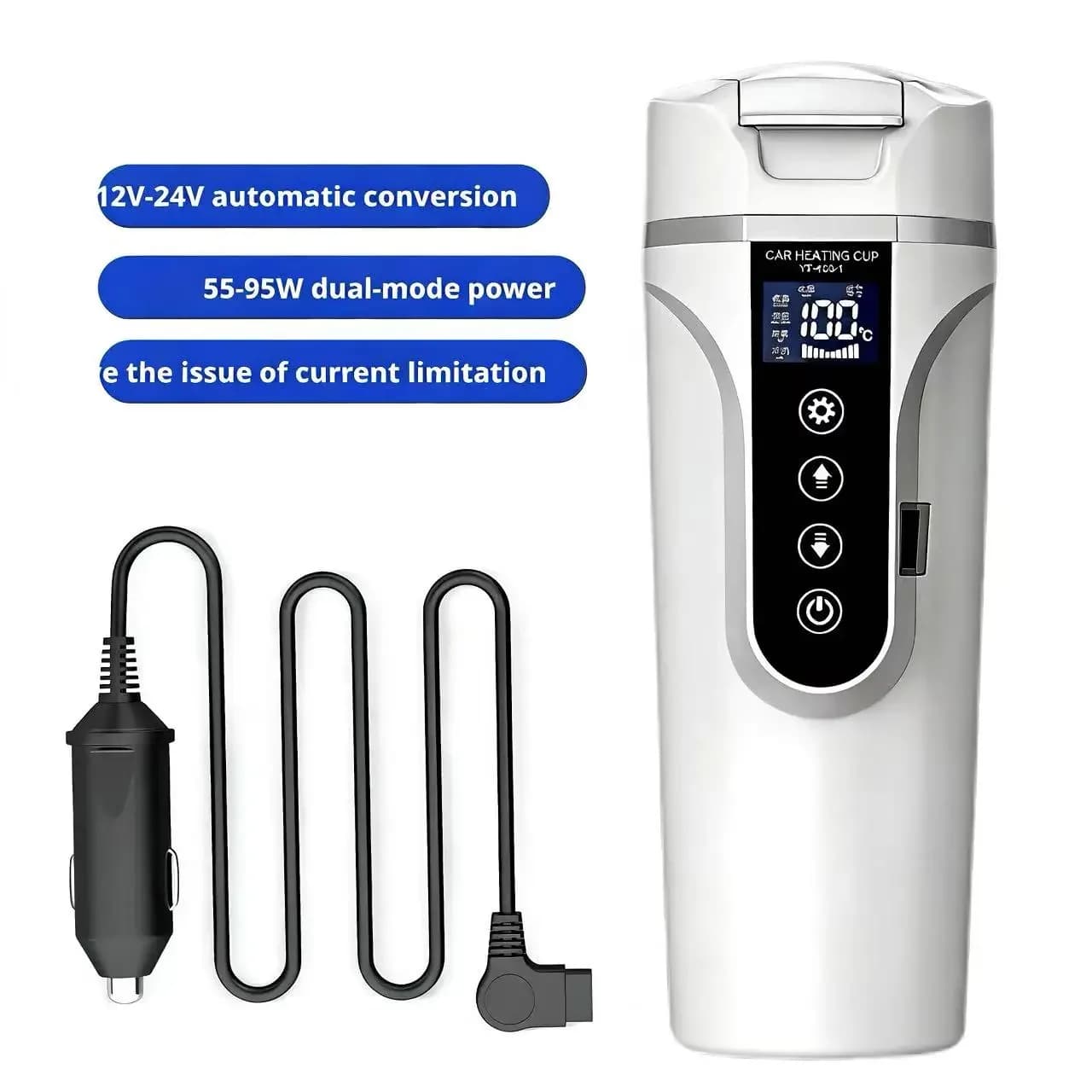 Tazza Elettrica Riscaldante per Auto con Isolamento, Serbatoio Interno in Acciaio Inox 304, Universale 12V/24V, Bollitore Portatile da 450ML, Bollisce l'Acqua Rapidamente