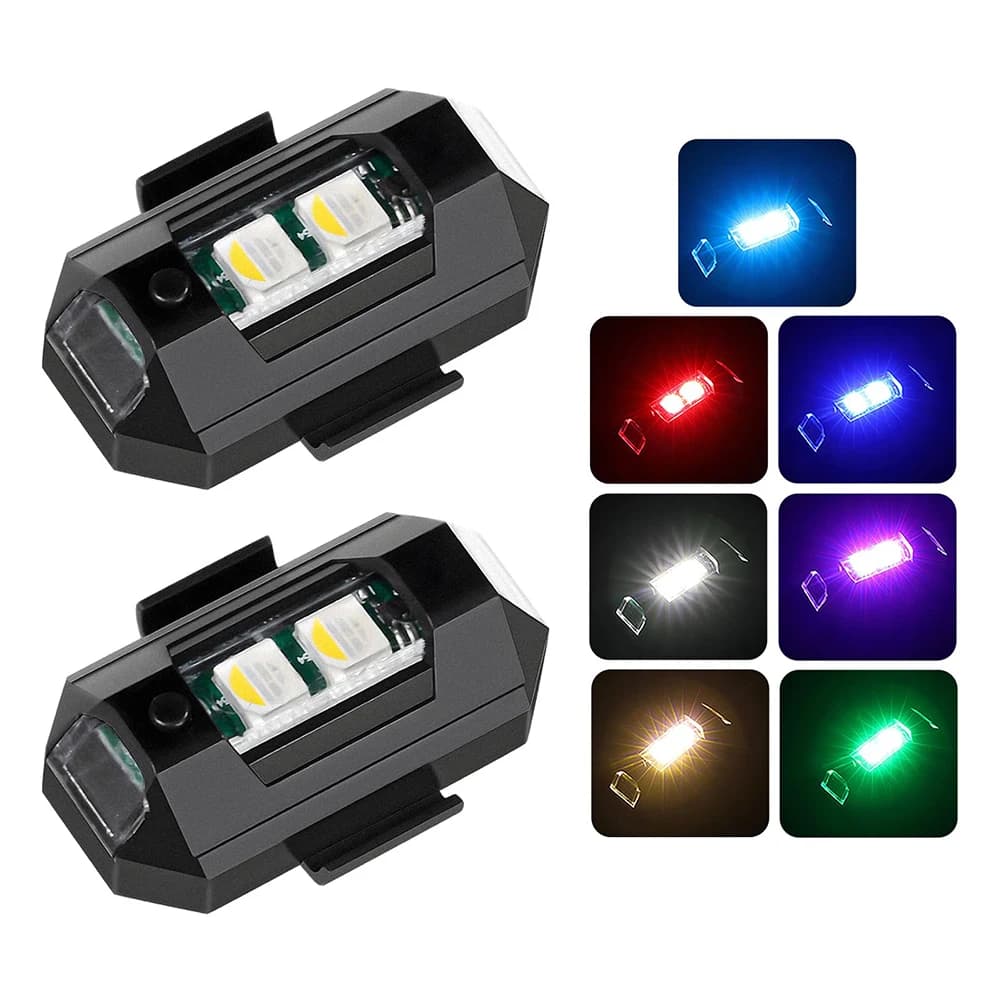 Mini 2-piece decorative LED stroboscopic lights, 7 color LED anti-collision flashing light, stroboscopic lights for air drones for motorcycle