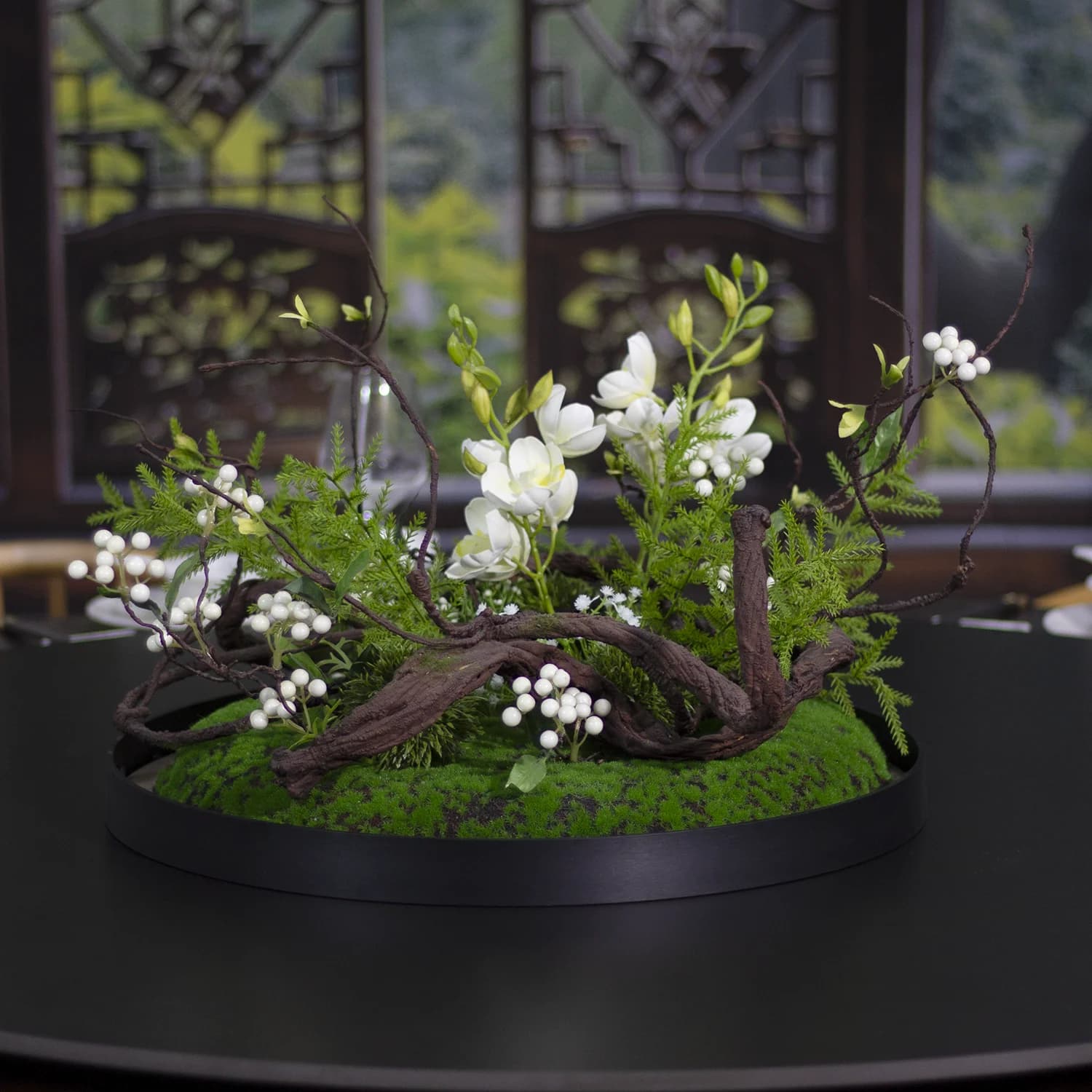 Hotel large round table middle ornament turntable table flower pendulum flower high-end restaurant desktop decoration micro land