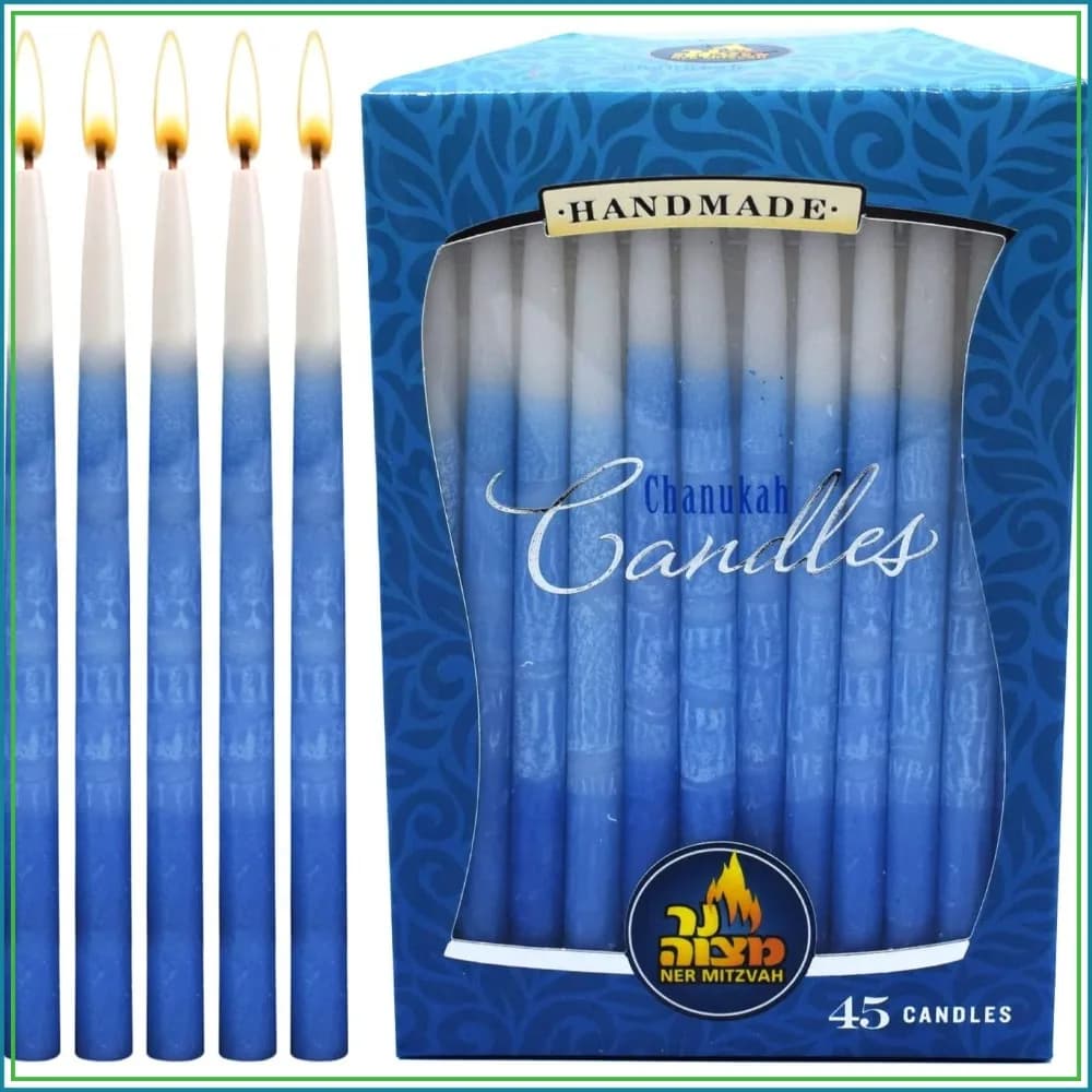 Ombre Blue & White Dripless Hanukkah Candles, 45 Count, Standard Size for Menorah, Premium Quality Wax, All 8 Nights