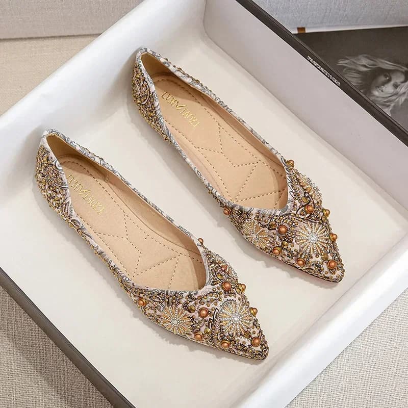 Mocassini da Donna con Punta Affusolata, Decorati con Strass e Borchie, Scarpe Classiche Autunnali, Ballerine Morbide da Donna 2026
