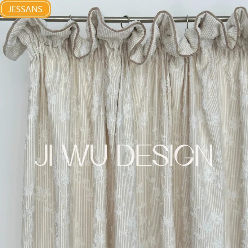 Vintage Cotton Linen Beige Jacquard Thickened Curtains for Living Room Bedroom Partition Curtains Customized Finished Products