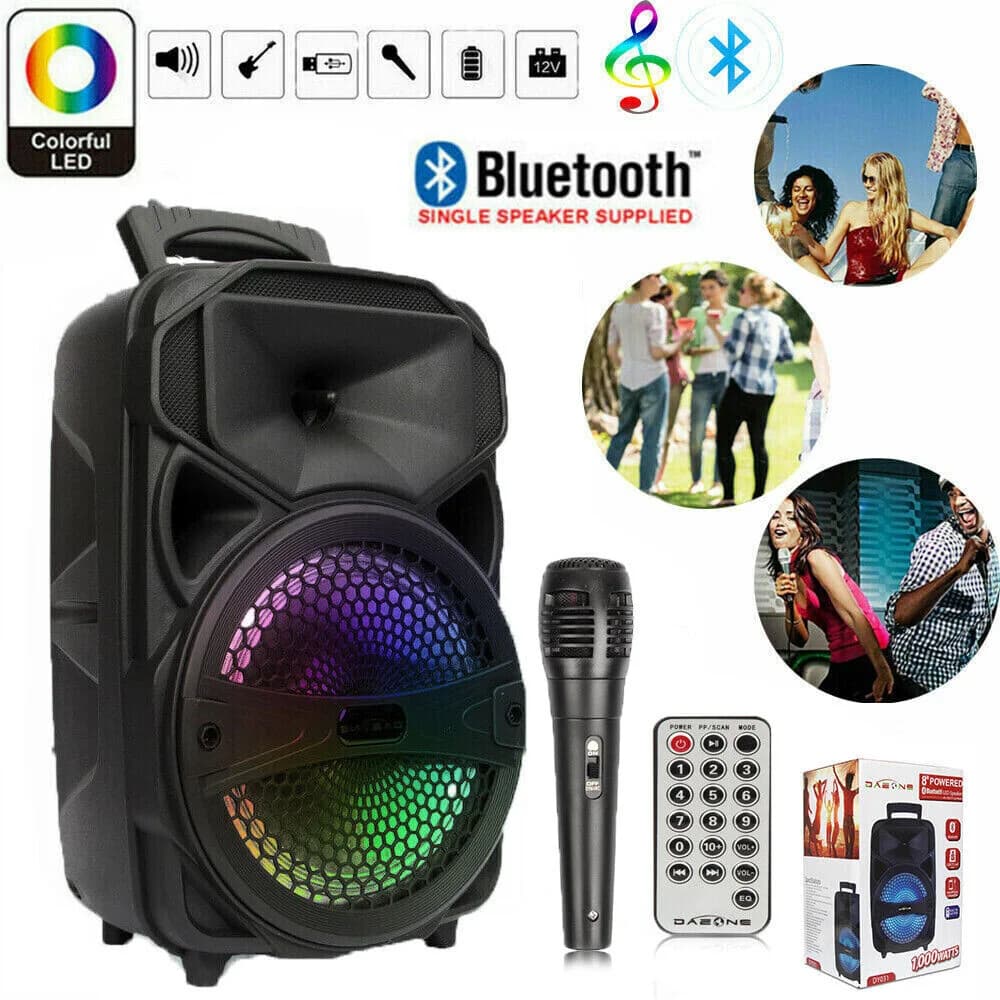 Altoparlante Bluetooth wireless portatile da 1000 W Grande luce a LED Portellone posteriore stereo FM Party Karaoke Subwoofer con MIc e telecomando