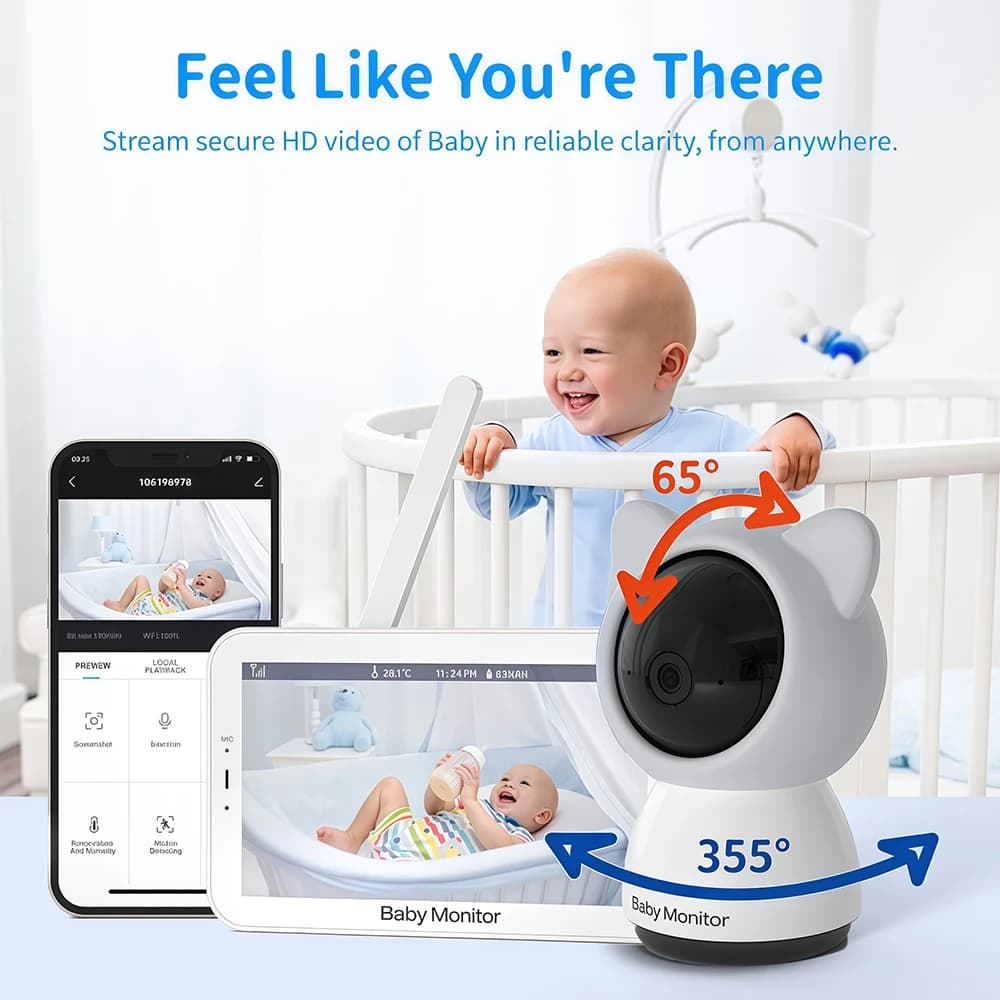 WiFi Baby Monitor Babyphone Video Baby Camera Bebe Nanny HD 5 pollici LCD Telefono cellulare APP Controllo PTZ Ninne nanne per neonato