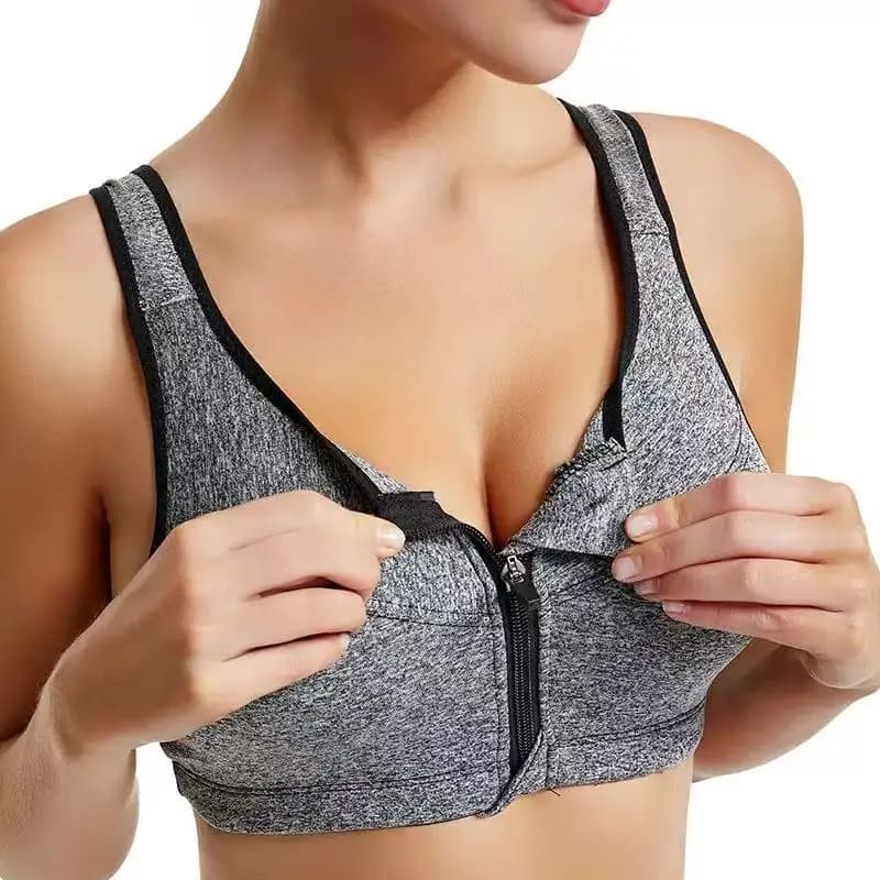 Women Front Zip Sports Bra Racerback Criss Cross Back High Impact Adjustable Straps Back Buckle Workout Fitness Running Bra