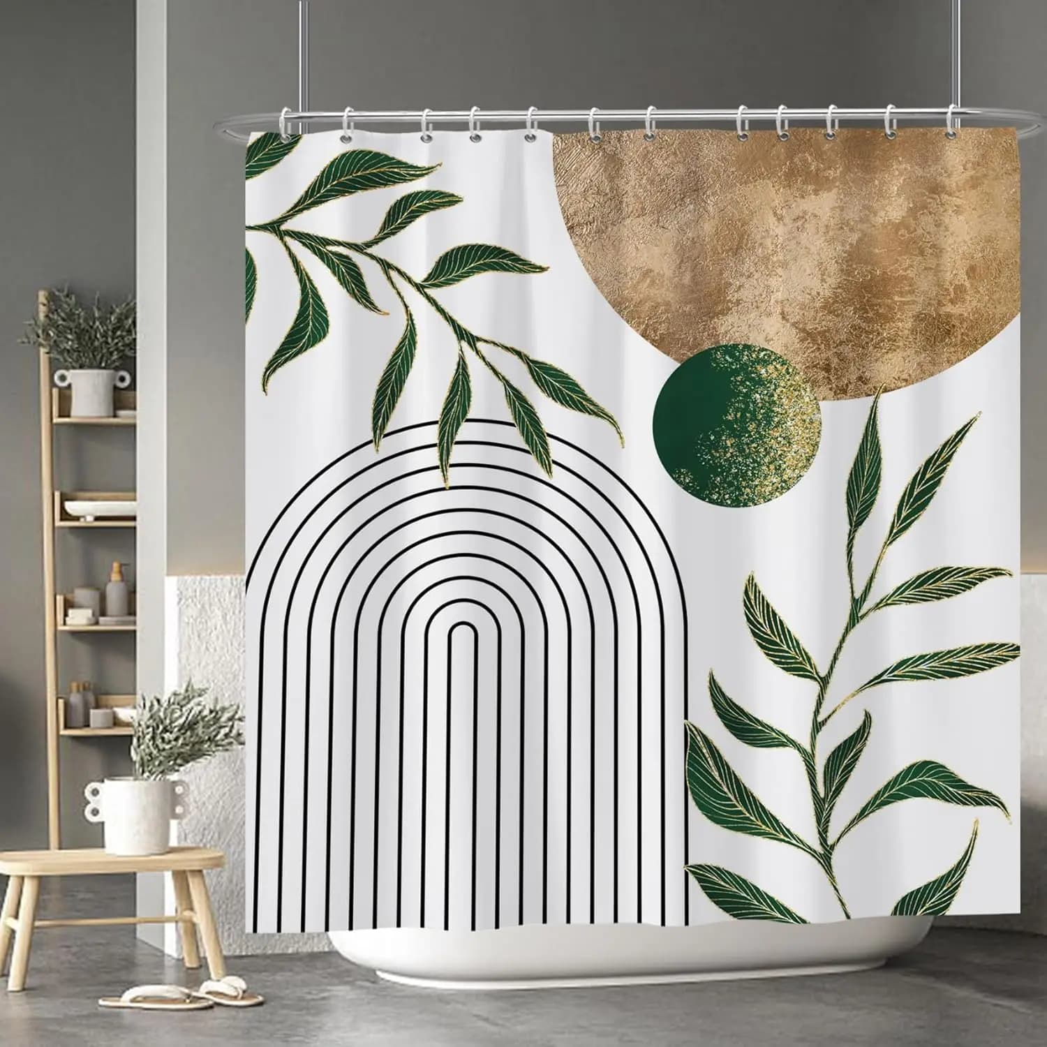 Modern Boho Botanical Shower Curtain for Bathroom Decor Leaf Print Geometric Tropical Art Polyester Waterproof Shower Curtain