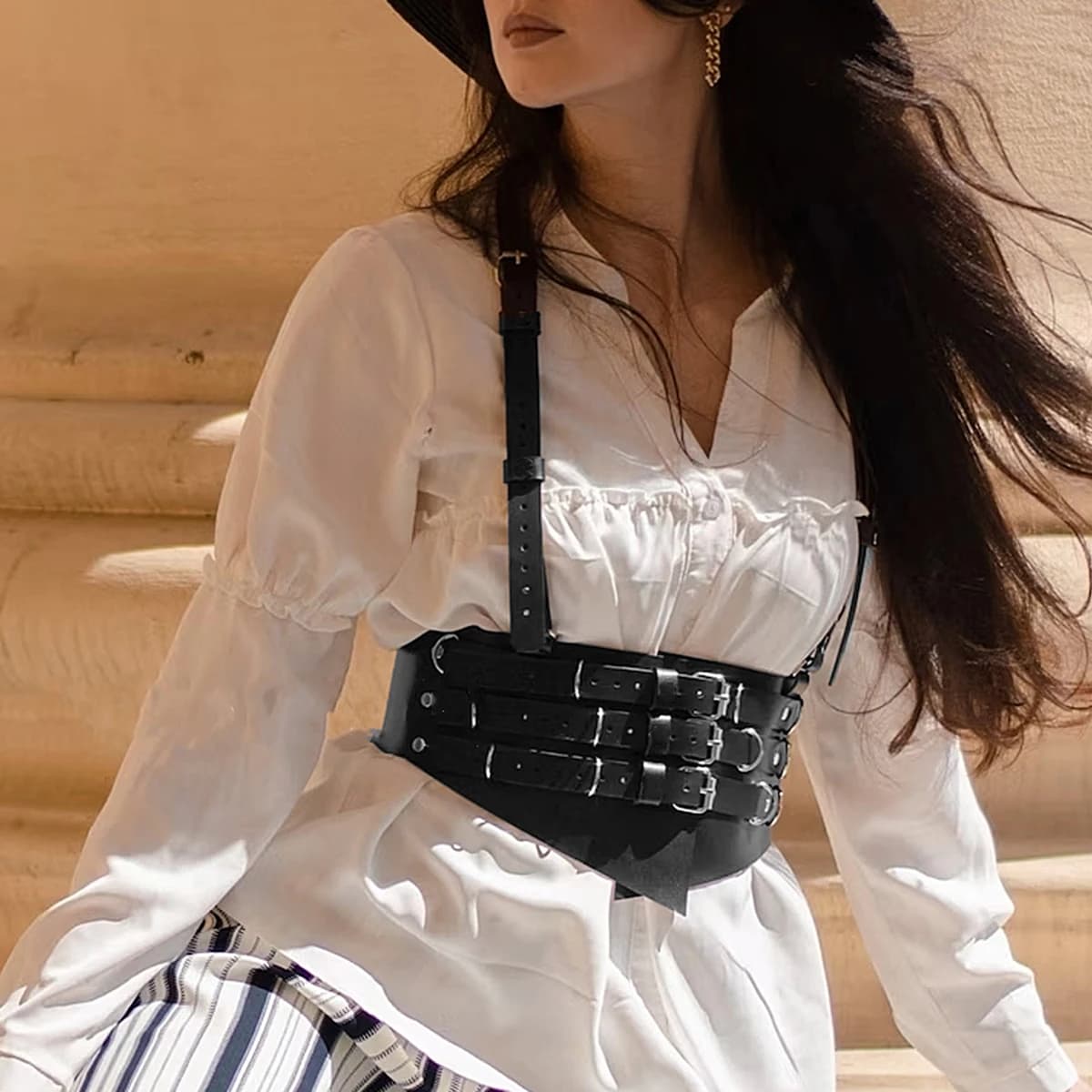 Costume da donna con cintura larga gotica, regalo di San Valentino, cintura alla moda, fasciatura regolabile, abito da sera per coppia