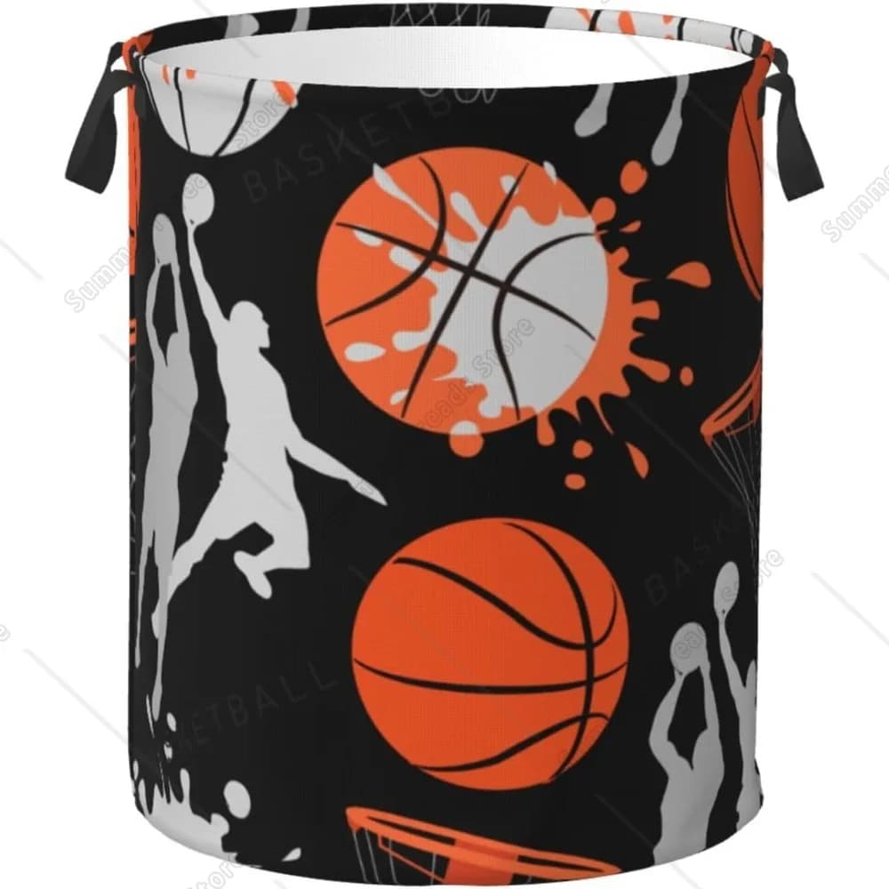 Borsa per cesto per la biancheria a tema sportivo da basket con fodera impermeabile - Cesto per la biancheria rotondo Organizzatore pieghevole per riporre vestiti