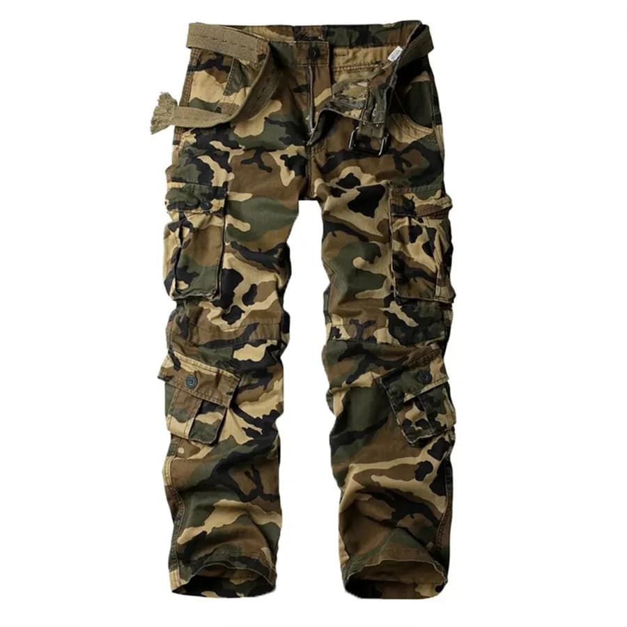 2025 Men Camouflage Cargo Pants Multi-pocket Tactical Combat Trousers Loose Cotton Outdoor Workwear Casual Pants NO Belt