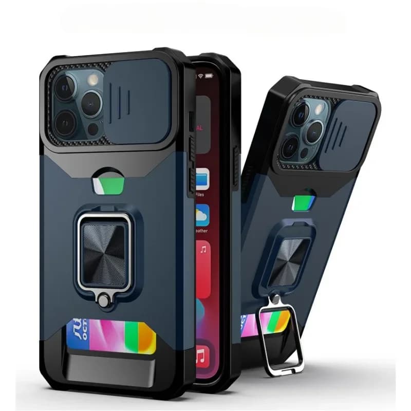 360 ° Magnetic Case for iPhone 16 15 14 13 12 Mini 11 Pro Max XS XR 7 8 Plus with Ring and Card Holder, Protective Cover