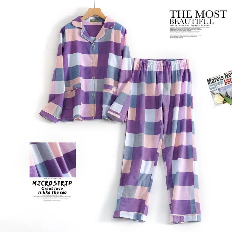 Autumn Cotton Pajamas Women Pajama Set Cartoon Pattern Lapel Collar Long Sleeve Pjs Set Nightwear With Pockets Soft Loungewear