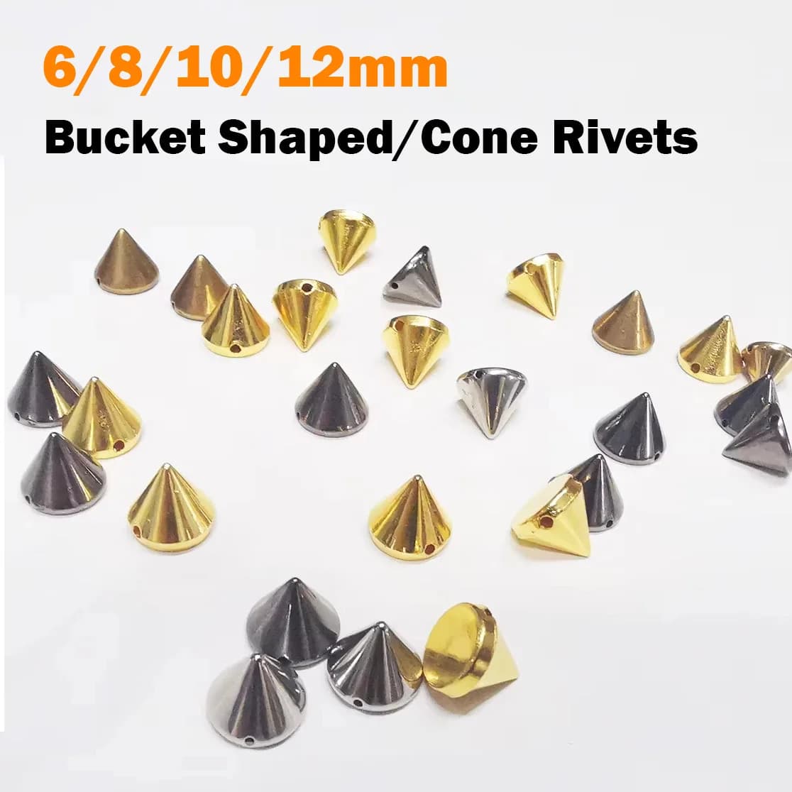 Secchio a forma di cono/cono da cucire su rivetti punte con perno cono di perline punk rivetto fai da te artigianale in pelle braccialetto stivali zaino borsa indumento