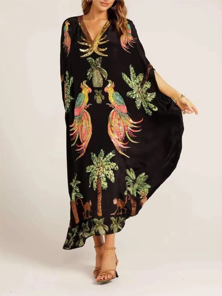 Donne Della Boemia Maxi Abiti 2025 Estate Allentato Con Scollo A V Moda Sexy Hipster Elegante Retro Stampato Femminile Casual Abito Lungo Abiti