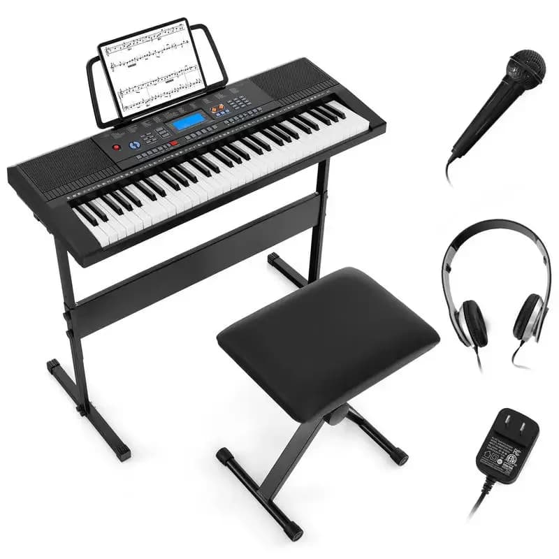 Set Pianoforte Elettronico a 61 Tasti per Principianti con Supporto, Sgabello e Cuffie