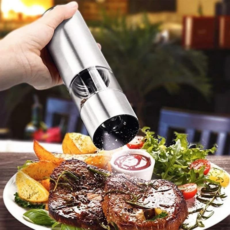 Battery‑Powered Salt and Pepper Grinder Set Stainless Steel Automatic Spice Mill With LED Indicator Light For Home Kitchen