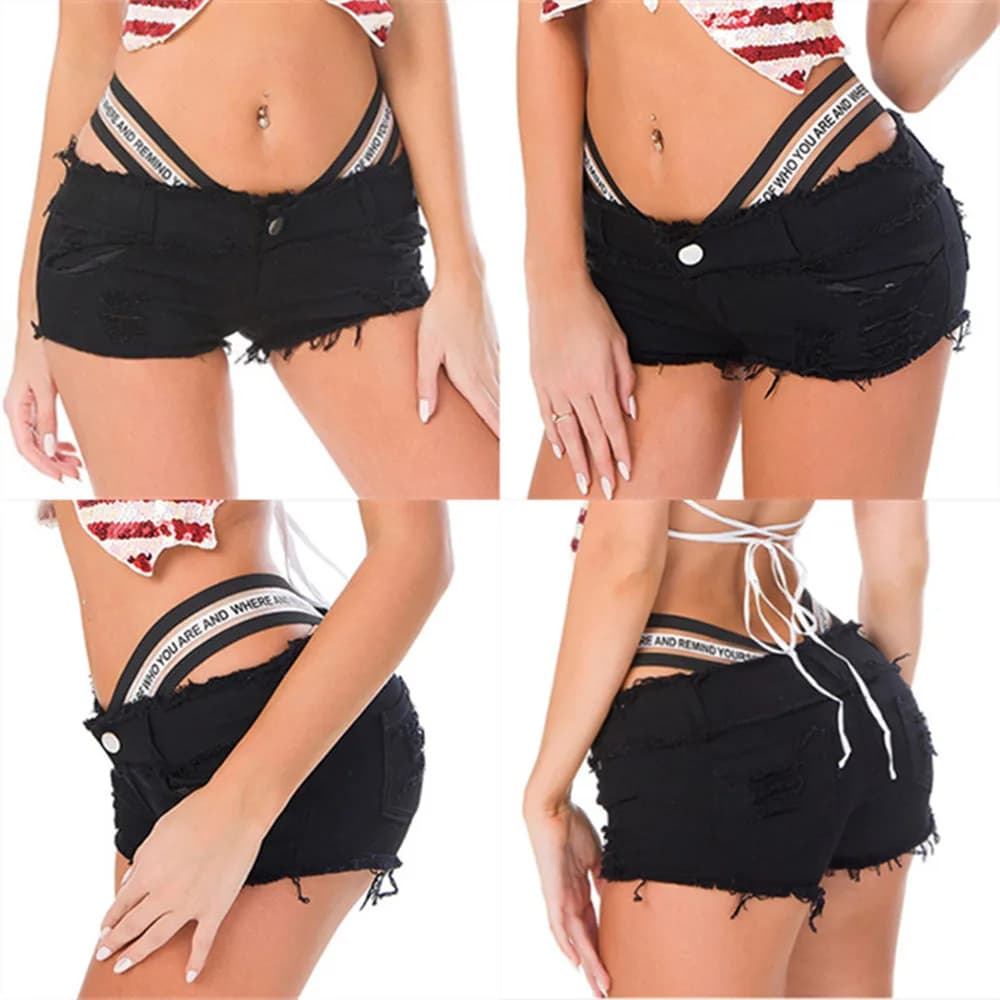 Pantaloncini jeans sexy da donna Pantaloncini caldi da ragazza a vita alta a vita bassa da discoteca pole dance YF049- # 653