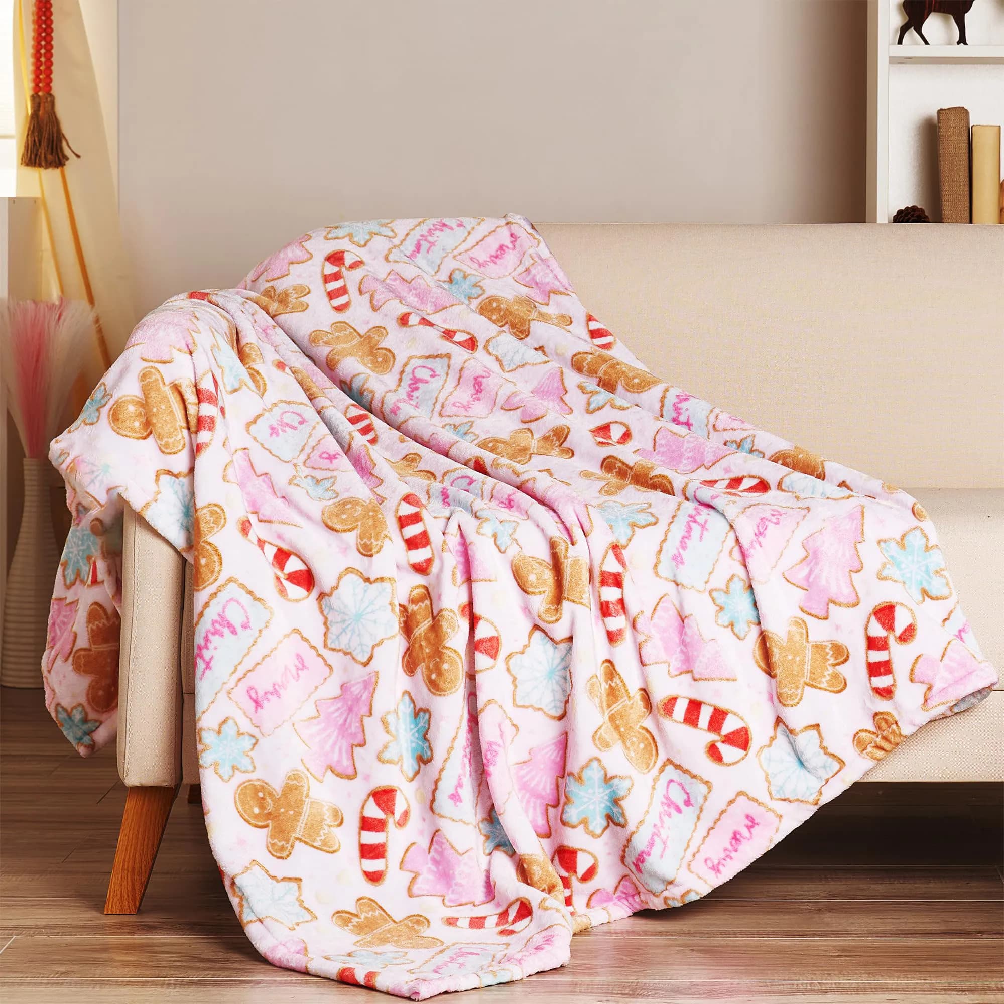 Pink Christmas Throw Blanket - Stylish and Cute Throw Blanket for Couch, Chair or Bed - Pink Christmas Decor - Soft & Plush