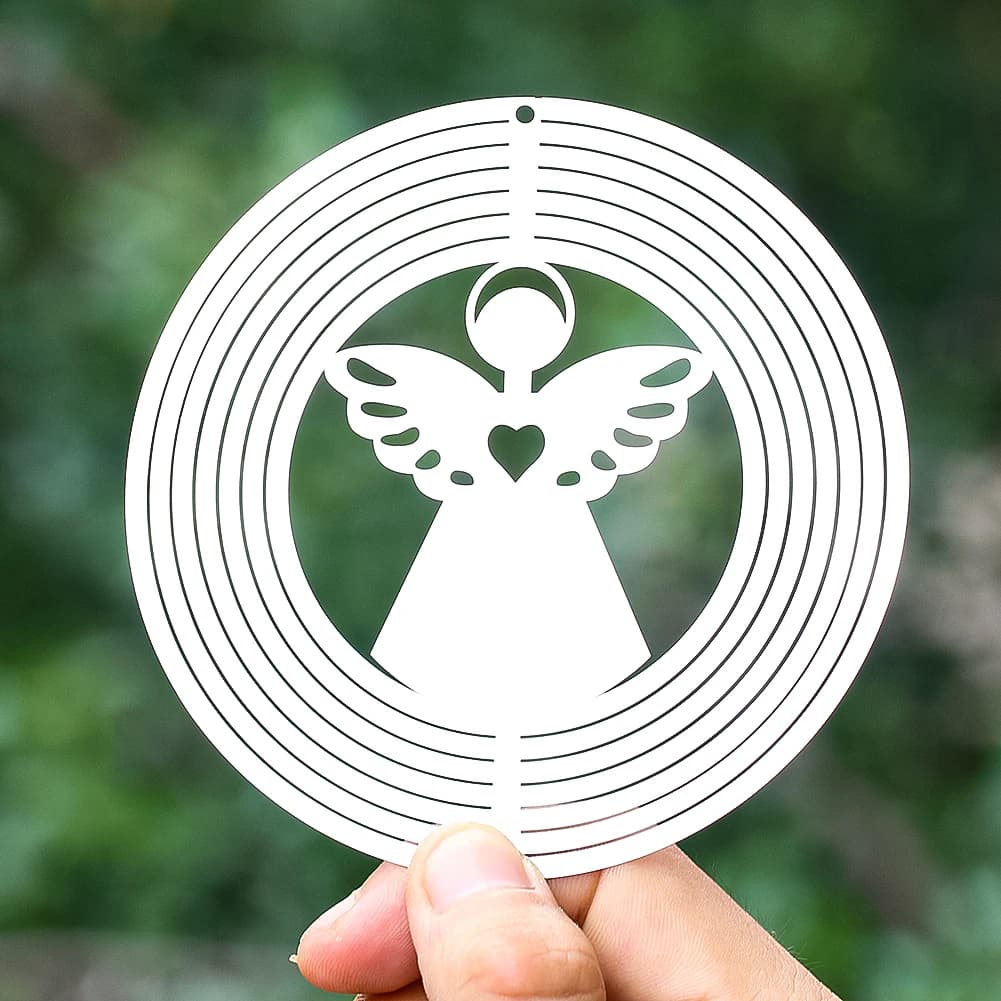 Wing Angel Wind Spinners Outdoor Yard Garden Hanging Decor 3D Flowing Heart Love Christian Gifts Wind Chimes Catcher Pendant