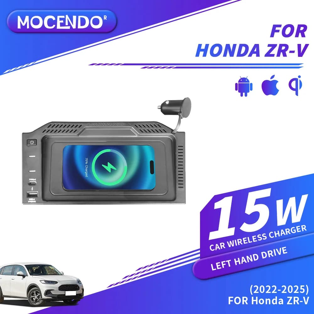 15W Car Wireless Charger QI Phone Charger Fast Phone Charger Charging Pad Plate for Honda ZRV ZR-V HRV HR-V 2023 2024