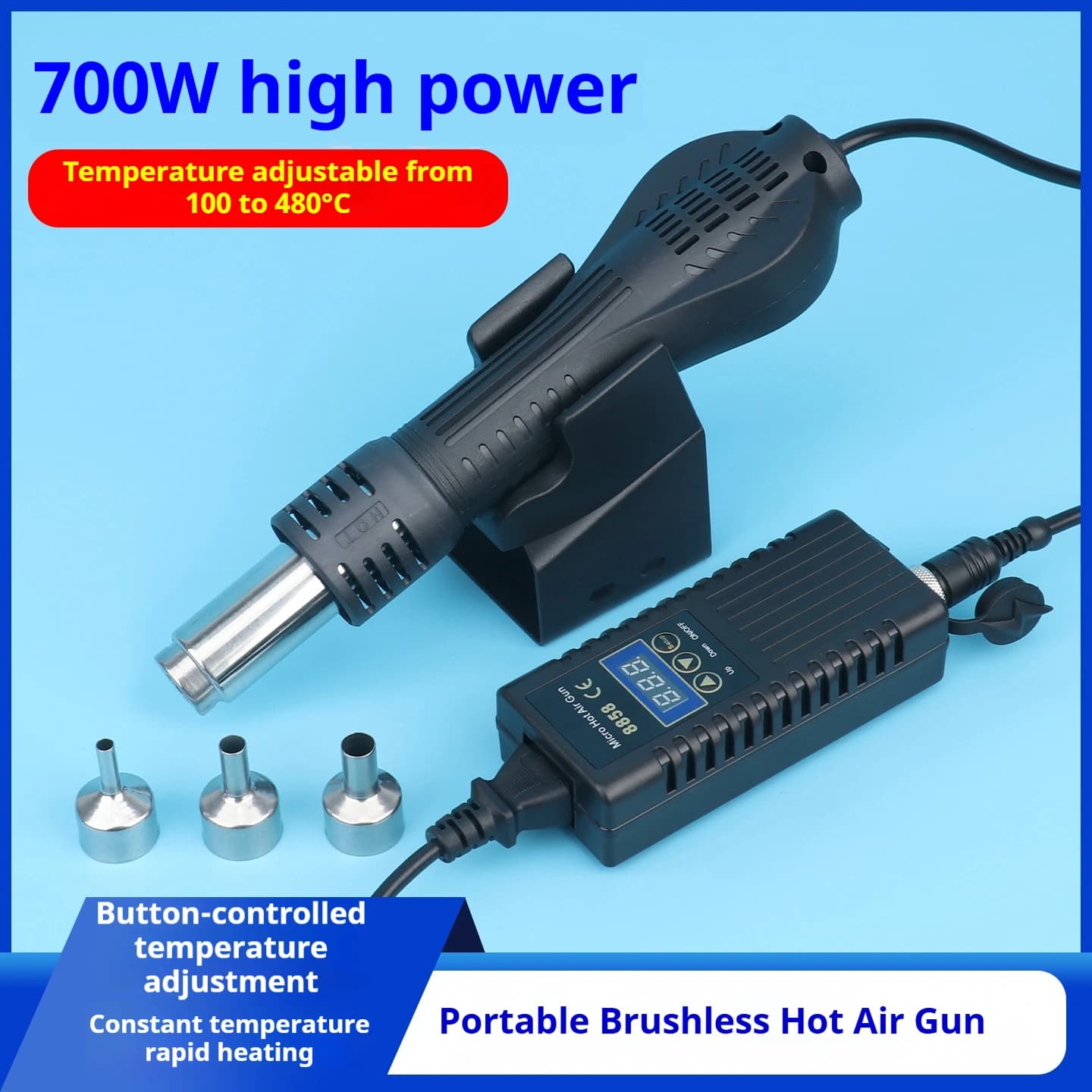 Pistola ad aria calda Kanoyu 8858, pistola per saldatura portatile, tubo termoretraibile per saldatura, riparazione elettronica per telefoni cellulari ad alta temperatura